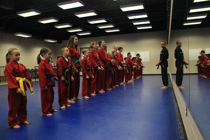 Karate students lining up for class